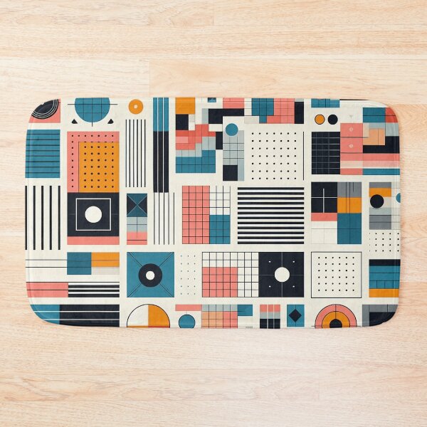 Item preview, Abstract Geometric Retro 70s Architectural Pattern Teal and Orange Tones designed and sold by JohnnyVillas.