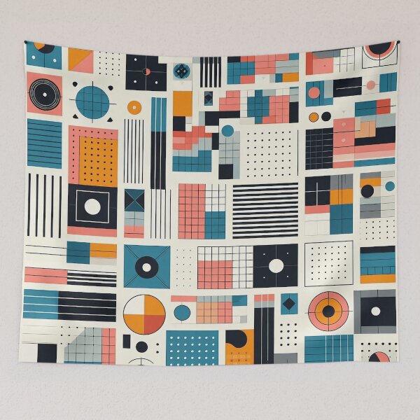 Item preview, Abstract Geometric Retro 70s Architectural Pattern Teal and Orange Tones designed and sold by JohnnyVillas.
