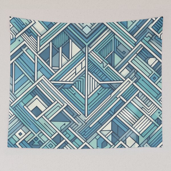 Item preview, Geometric Art Deco Style White and Light Blue Tones designed and sold by JohnnyVillas.