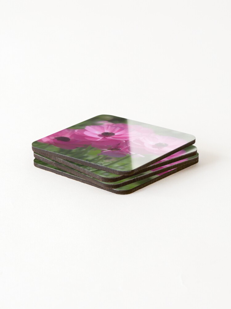 Thumbnail 4 of 5, Coasters (Set of 4), Pink Ranunculus designed and sold by CarolM.