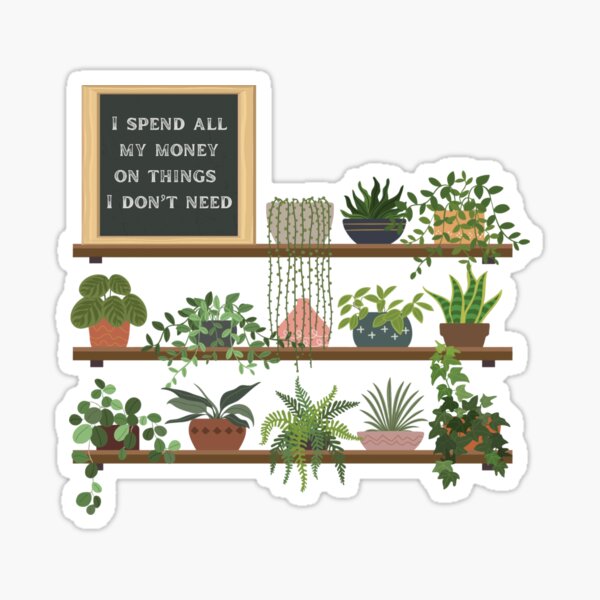 Vista previa del artículo con la obra «Estantería divertida para plantas | Frase sobre compras impulsivas | Diseño minimalista de pizarra», diseñado y vendido por officialzurilynn.