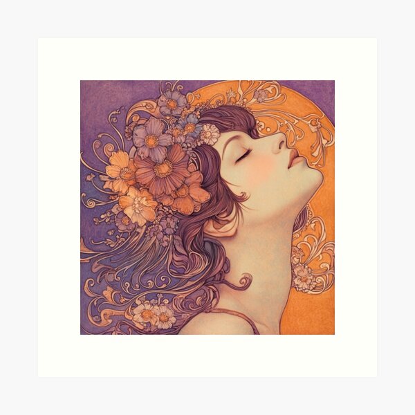 Item preview, Art nouveau beautiful woman botanical print designed and sold by dcrc.