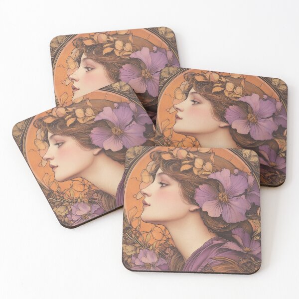 Item preview, Art nouveau beautiful woman botanical print designed and sold by dcrc.