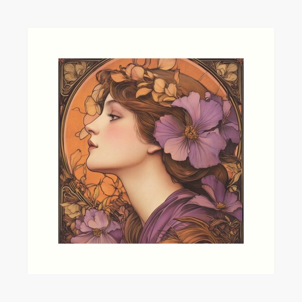 Item preview, Art nouveau beautiful woman botanical print designed and sold by dcrc.