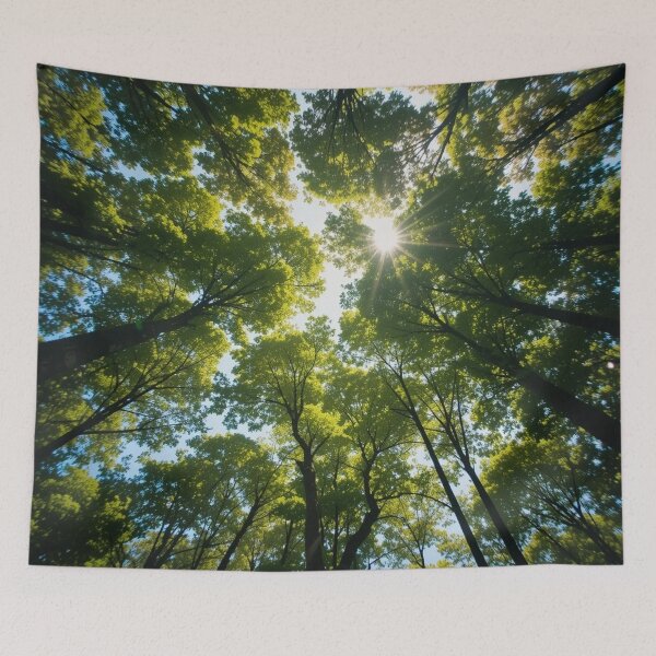 Item preview, Sunlight filters through the lush green canopy of a dense forest designed and sold by InezPhotography.