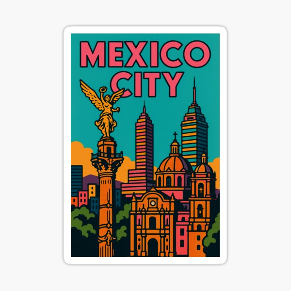 Item preview, Retro Pop Art of Mexico City | Vibrant Urban Landscape | Colorful Mexican Cityscape Design | Playful Retro Aesthetic | Bold Graphic Travel Art designed and sold by PaintedPixels01.