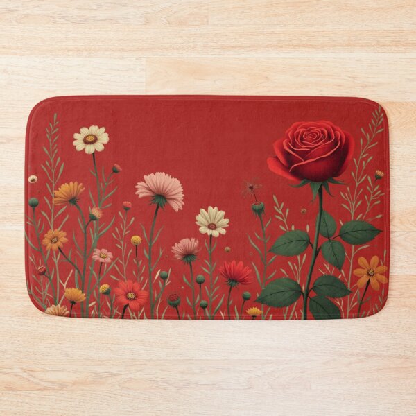 Item preview, Wildflowers and Red Rose on Right #2 - Candy Apple Red Background #5008CRD designed and sold by Wildflower Rose.