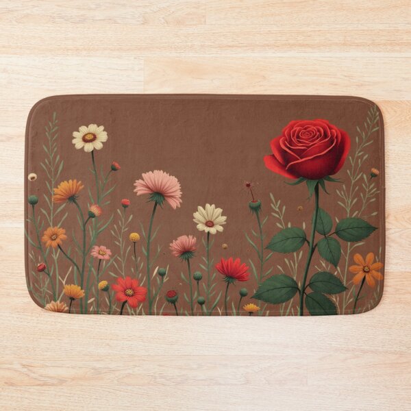 Item preview, Wildflowers and Red Rose on Right #2 - Medium Brown Background #5008MBN designed and sold by Wildflower Rose.