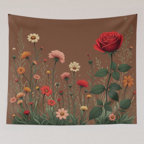 Item preview, Wildflowers and Red Rose on Right #2 - Medium Brown Background #5008MBN designed and sold by Wildflower Rose.