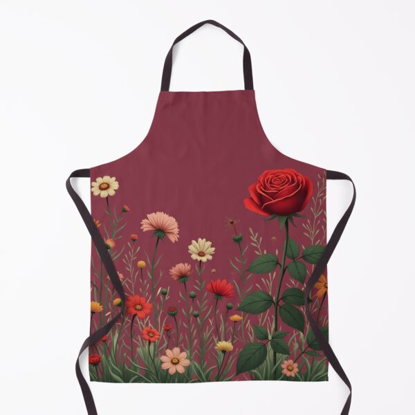 Item preview, Wildflowers and Red Rose on Right #2 - Deep Burgundy Background #5008DBD designed and sold by Wildflower Rose.