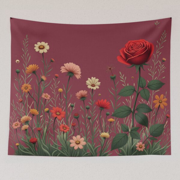 Item preview, Wildflowers and Red Rose on Right #2 - Deep Burgundy Background #5008DBD designed and sold by Wildflower Rose.
