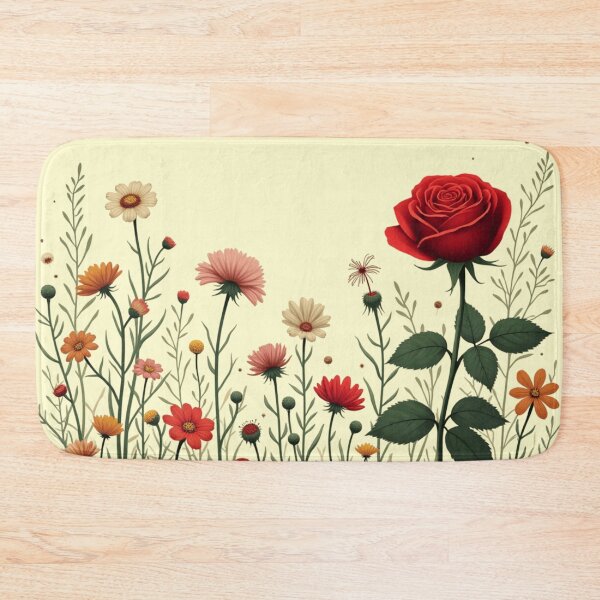 Item preview, Wildflowers and Red Rose on Right #2 - Butter Cream Background #5008BCR designed and sold by Wildflower Rose.