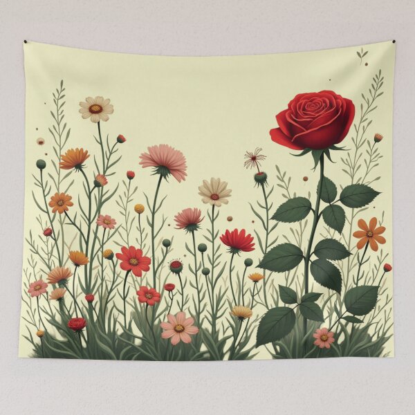 Item preview, Wildflowers and Red Rose on Right #2 - Butter Cream Background #5008BCR designed and sold by Wildflower Rose.