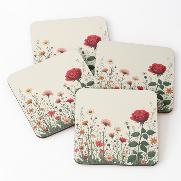 Item preview, Wildflowers and Red Rose on Right #2 - Ivory Cream Background #5008ICR designed and sold by Wildflower Rose.