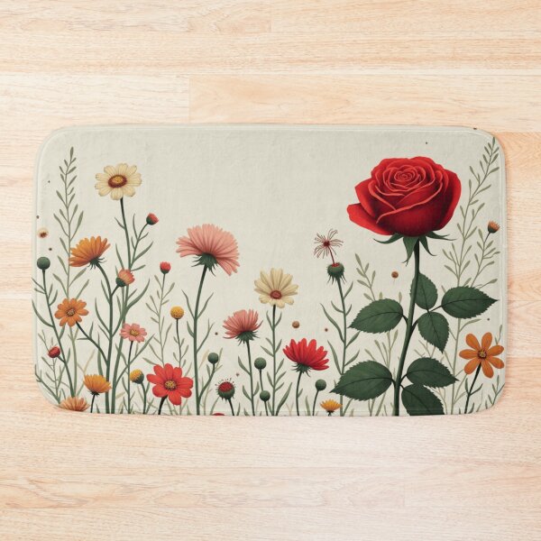 Item preview, Wildflowers and Red Rose on Right #2 - Ivory Cream Background #5008ICR designed and sold by Wildflower Rose.
