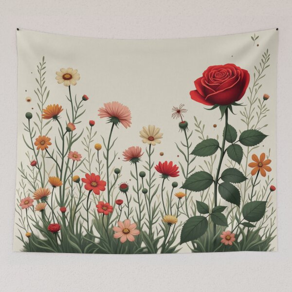 Item preview, Wildflowers and Red Rose on Right #2 - Ivory Cream Background #5008ICR designed and sold by Wildflower Rose.