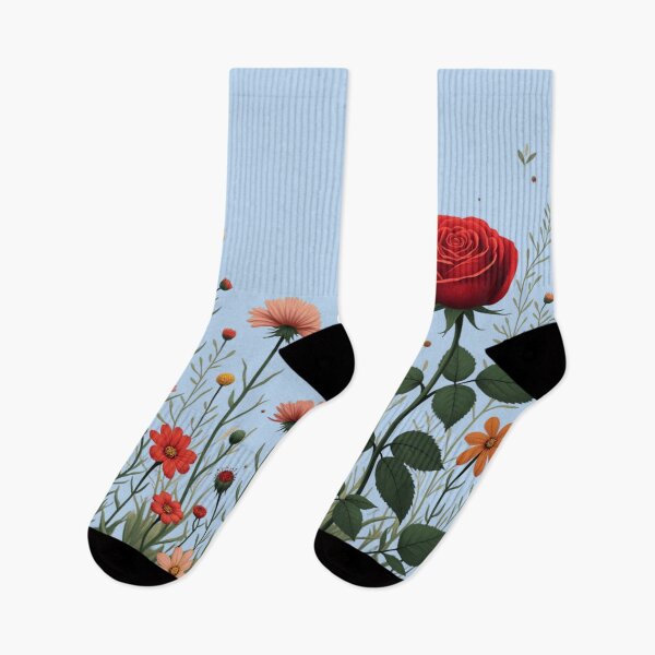 Item preview, Wildflowers and Red Rose on Right #2 - Powder Blue Background #5008PBL designed and sold by Wildflower Rose.