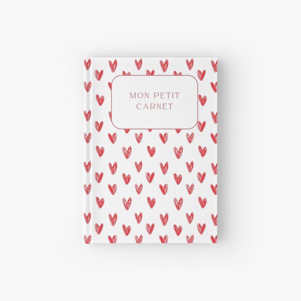 Cuaderno de tapa dura rojo y blanco con pequeños corazones dibujados a mano Cuaderno de tapa dura