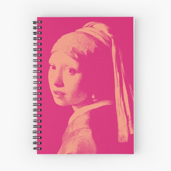 Item preview, Stunning Pastel Pink Monochrome Girl with a Pearl Earring Posterized Art Print - Elegant White Wall Decor on default Hot Pink Background  designed and sold by pelagio.