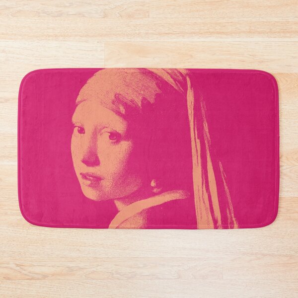 Item preview, Stunning Pastel Pink Monochrome Girl with a Pearl Earring Posterized Art Print - Elegant White Wall Decor on default Hot Pink Background  designed and sold by pelagio.