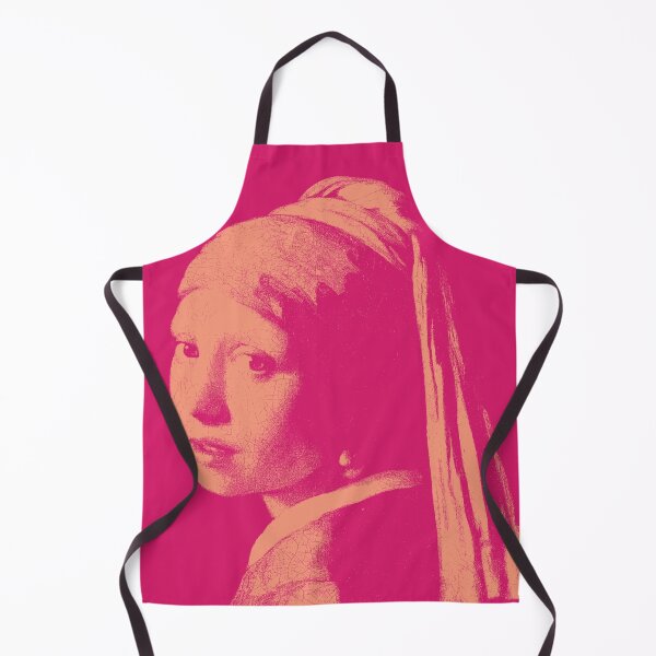 Item preview, Stunning Pastel Pink Monochrome Girl with a Pearl Earring Posterized Art Print - Elegant White Wall Decor on default Hot Pink Background designed and sold by pelagio.