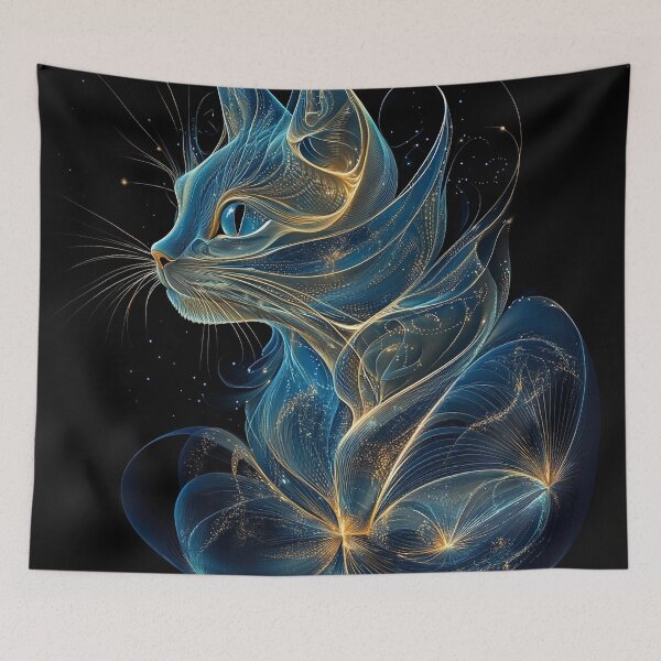 Item preview, Biomorphic holographic cat art print designed and sold by dcrc.