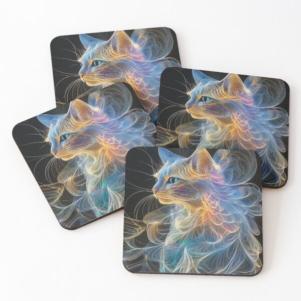 Item preview, Biomorphic holographic cat art print designed and sold by dcrc.