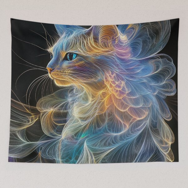 Item preview, Biomorphic holographic cat art print designed and sold by dcrc.