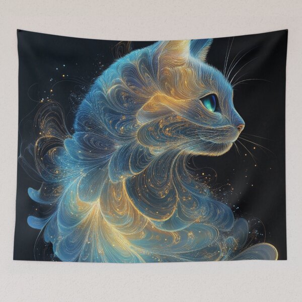 Item preview, biomorphic holographic cat art print designed and sold by dcrc.