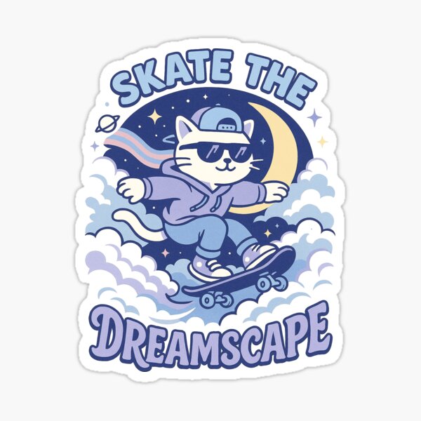 Item preview, Skate the Dreamscape Cute Retro Cat Art designed and sold by Patternicity.