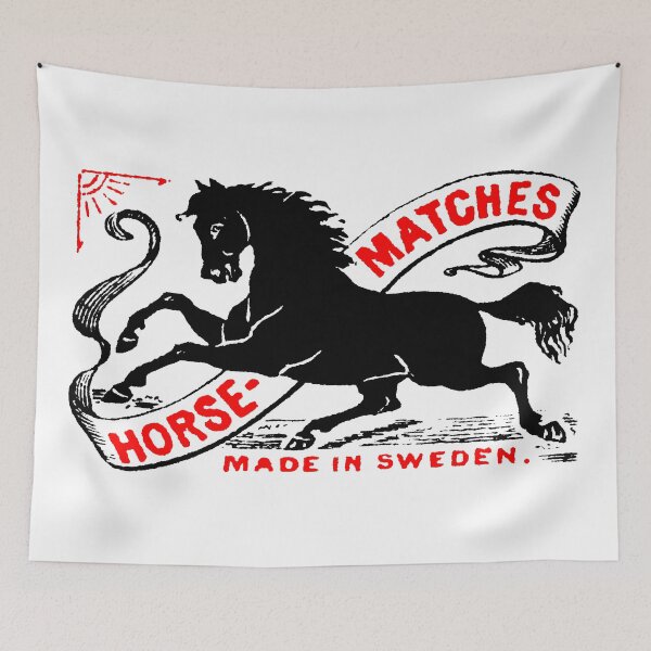 Item preview, Vintage Swedish Safety Matches Matchbox Art Black Horse designed and sold by Pixelchicken.