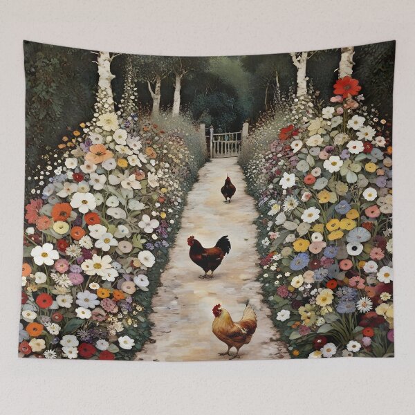 Item preview, Garden with Roosters: A Vibrant Celebration of Nature's Vitality designed and sold by artdesignsnow.
