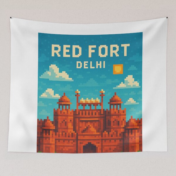 Item preview, Retro Red Fort Illustration – Delhi’s Iconic Mughal Fortress designed and sold by Aryabek.