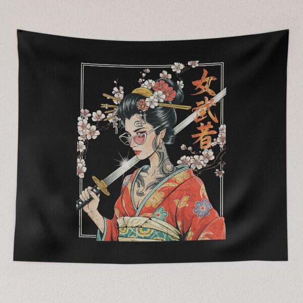Item preview, triking Tattooed Japanese Warrior with Katana Sunglasses Unique Fusion Design designed and sold by Damcoc.
