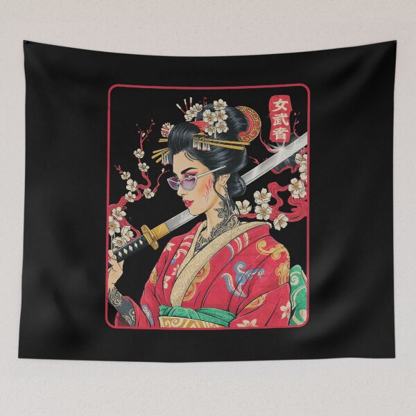 Item preview, Striking Japanese Warrior Art Bold Tattooed Woman with Katana Sunglasses designed and sold by Damcoc.