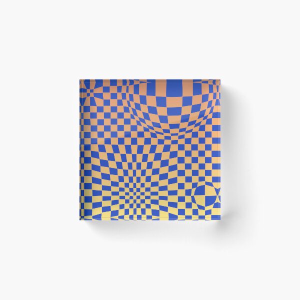 Artikelvorschau, Blaue Quadrate verzerrt, 70er-Stimmung, gelb-orange Farbverlauf entworfen und verkauft von ASKEW GRAPHICS.