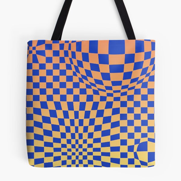 Artikelvorschau, Blaue Quadrate verzerrt, 70er-Stimmung, gelb-orange Farbverlauf entworfen und verkauft von ASKEW GRAPHICS.
