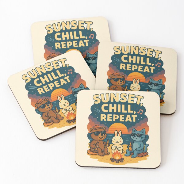 Item preview, Sunset Chill Repeat – Cute Beach Campfire Art designed and sold by Patternicity.