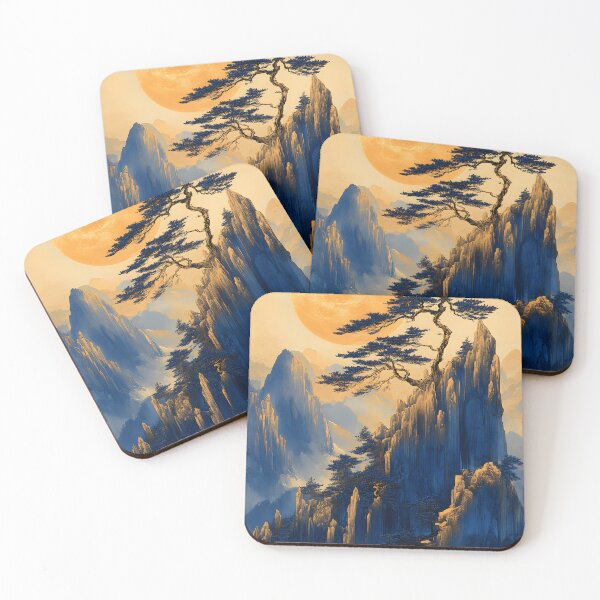 Item preview, Serene landscape with moonlit mountains and tree designed and sold by Artessie.