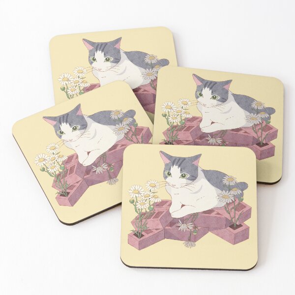 Item preview, Tabby piebald cat resting on chamomile bricks  designed and sold by Petrikovvy.