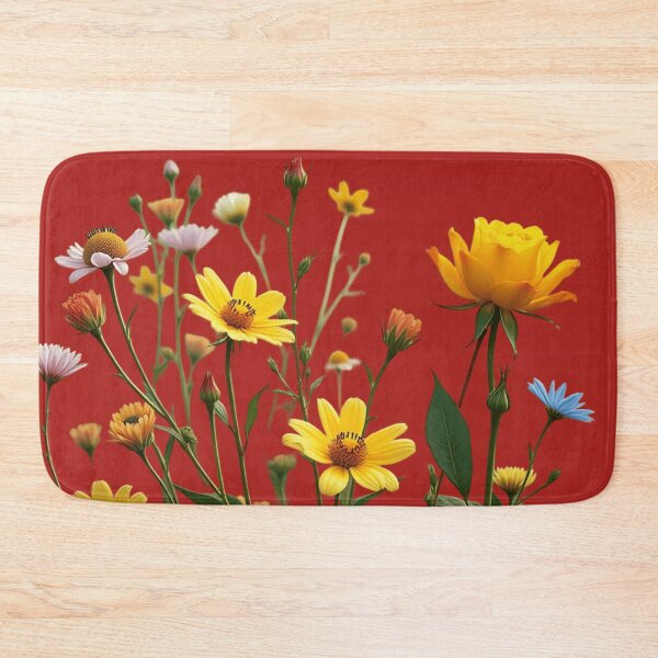 Item preview, Wildflowers and a Yellow Rose to the Right - Candy Apple Red Background #5009CRD designed and sold by Wildflower Rose.
