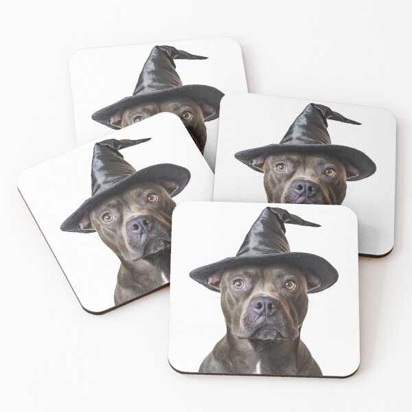 Item preview, Staffordshire Bull Terrier dog Wearing Halloween Witch Hat designed and sold by LazyOwlStore.