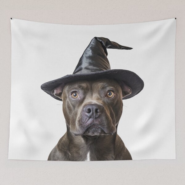 Item preview, Staffordshire Bull Terrier dog Wearing Halloween Witch Hat designed and sold by LazyOwlStore.