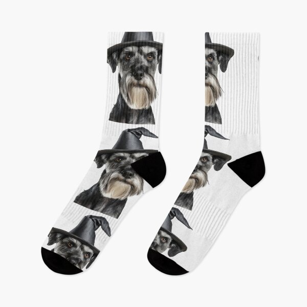 Item preview, Standard Schnauzer dog Wearing Halloween Witch Hat designed and sold by LazyOwlStore.