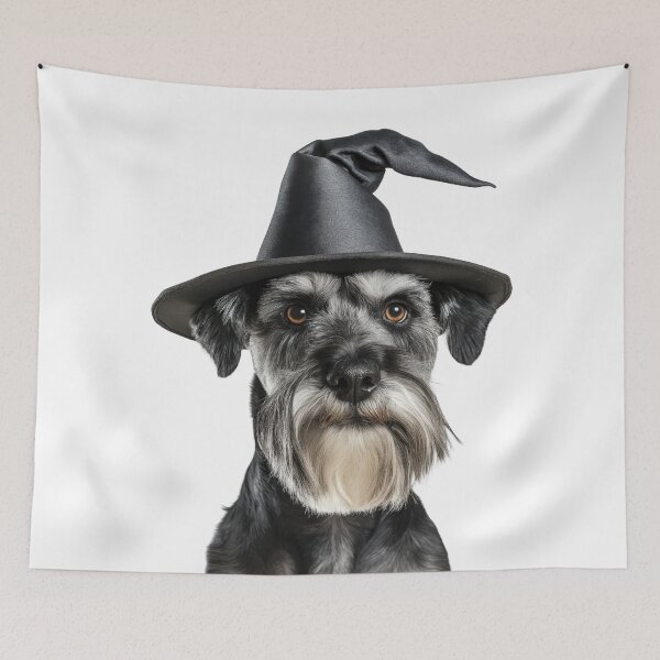 Item preview, Standard Schnauzer dog Wearing Halloween Witch Hat designed and sold by LazyOwlStore.
