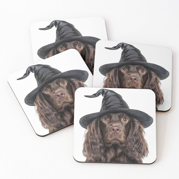 Item preview, Sussex Spaniel dog Wearing Halloween Witch Hat designed and sold by LazyOwlStore.