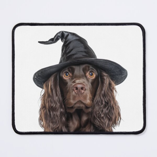 Item preview, Sussex Spaniel dog Wearing Halloween Witch Hat designed and sold by LazyOwlStore.