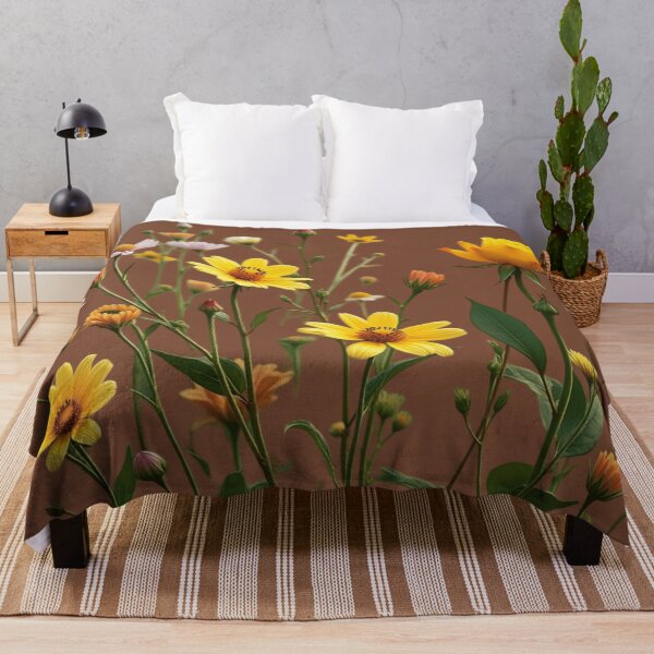 Item preview, Wildflowers and a Yellow Rose to the Right - Medium Brown Background #5009MBN designed and sold by Wildflower Rose.
