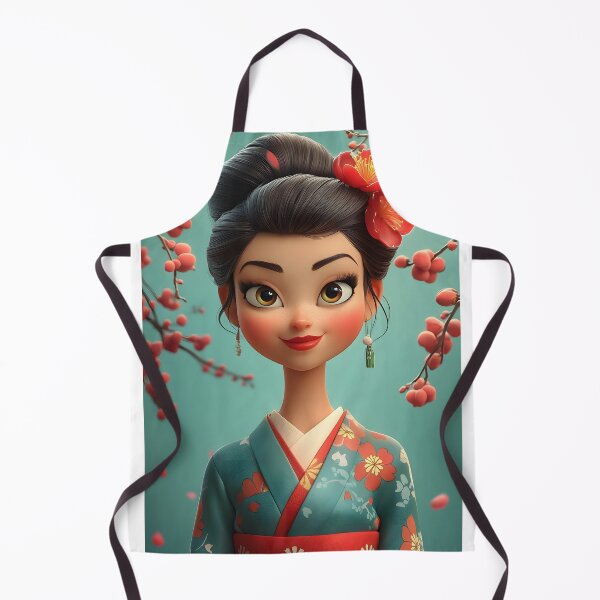 Item preview, Animated woman in kimono with vibrant floral design designed and sold by Artessie.
