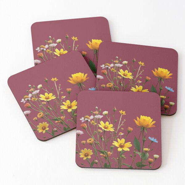 Item preview, Wildflowers and a Yellow Rose to the Right - Deep Burgundy Background #5009DBD designed and sold by Wildflower Rose.